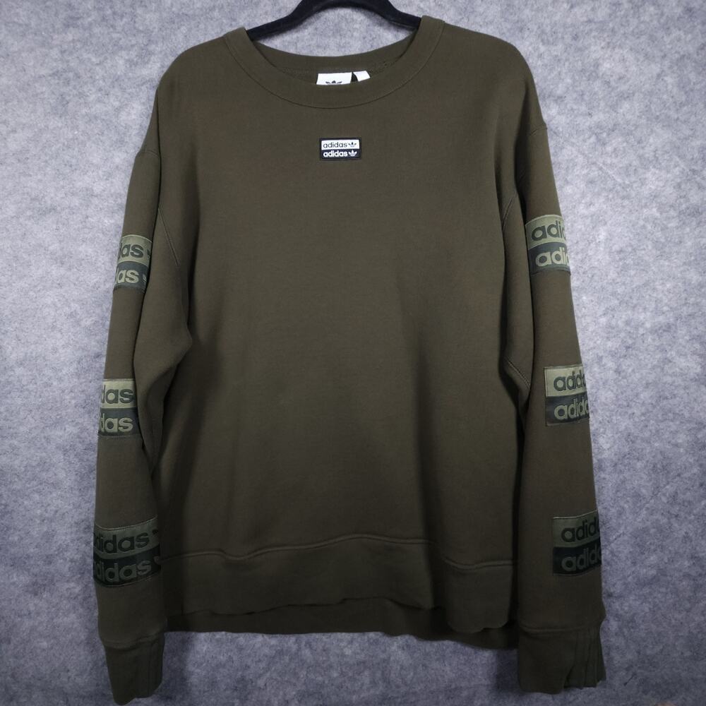 Adidas Classic Olive Green Crew Neck Pullover Sweater Size Large
